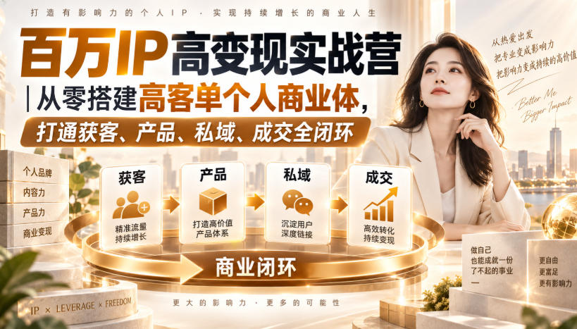 百万IP高变现实战营|从零搭建高客单个人商业体,打通获客、产品、私域、成交全闭环-鼎铸网