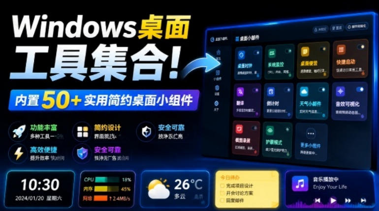 e97a3c9abe10f5755dc3281344aa3a7e.jpeg Windows桌面工具集合!内置50+实用简约桌面小组件,含截图、录屏、翻译、天气等,多秘工具箱