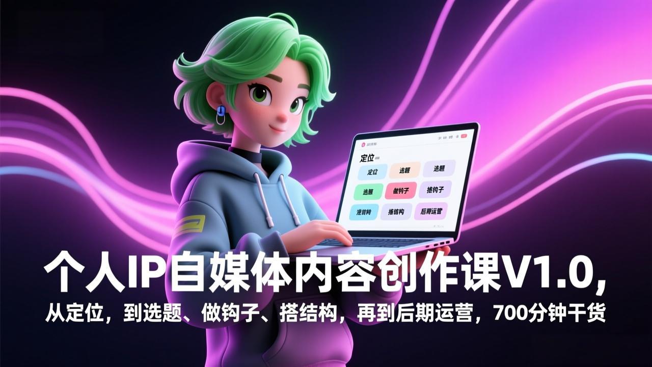 e97c3426486bc0eaac98681d1a5949d3.jpeg 个人IP自媒体内容创作课V1.0,从定位,到选题、做钩子、搭结构,再到后期运营,700分钟干货