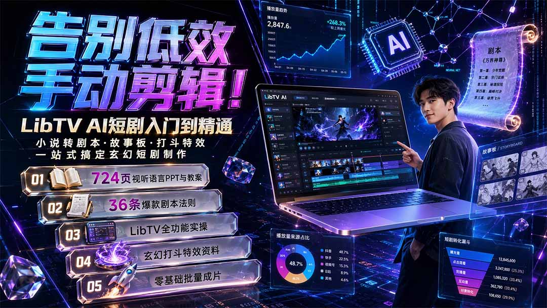 告别低效手动剪辑！LibTV AI短剧入门到精通，小说转剧本方法，故事板打斗特效一站式搞定玄幻短剧制作-鼎铸网