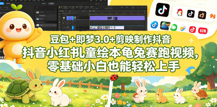 豆包+即梦3.0+剪映制作抖音小红书儿童绘本龟兔赛跑视频,零基础小白也能轻松上手-鼎铸网