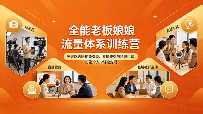 全能老板娘流量体系训练营,三天吃透短视频引流、直播成交与私域运营,打造个人IP轻松变现-鼎铸网