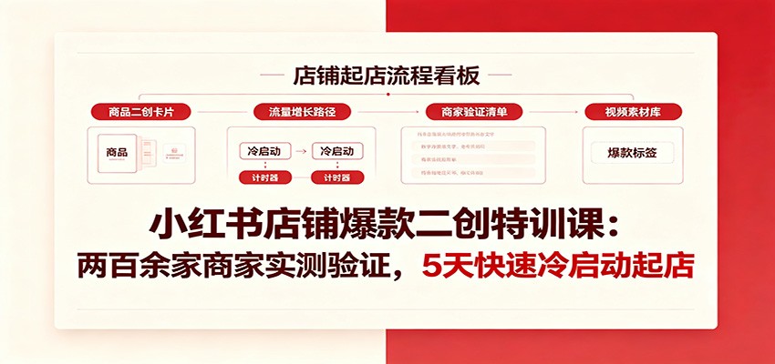 小红书店铺爆款二创特训课:两百余家商家实测验证,5天快速冷启动起店-鼎铸网