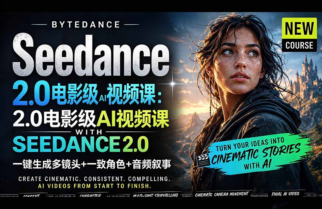 Seedance 2.0电影级AI视频课:一键生成多镜头+一致角色+音频叙事-鼎铸网