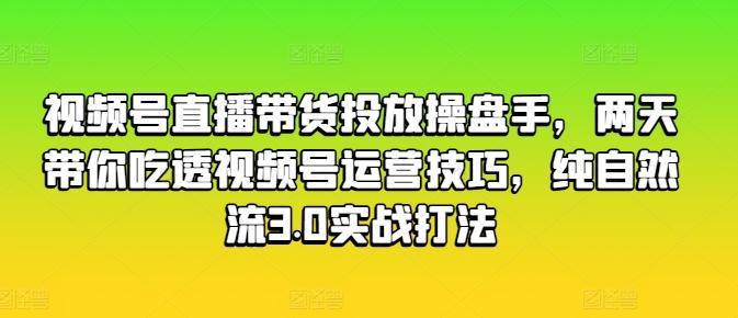 视频号直播带货投放操盘手，两天带你吃透视频号运营技巧，纯自然流3.0实战打法-鼎铸网