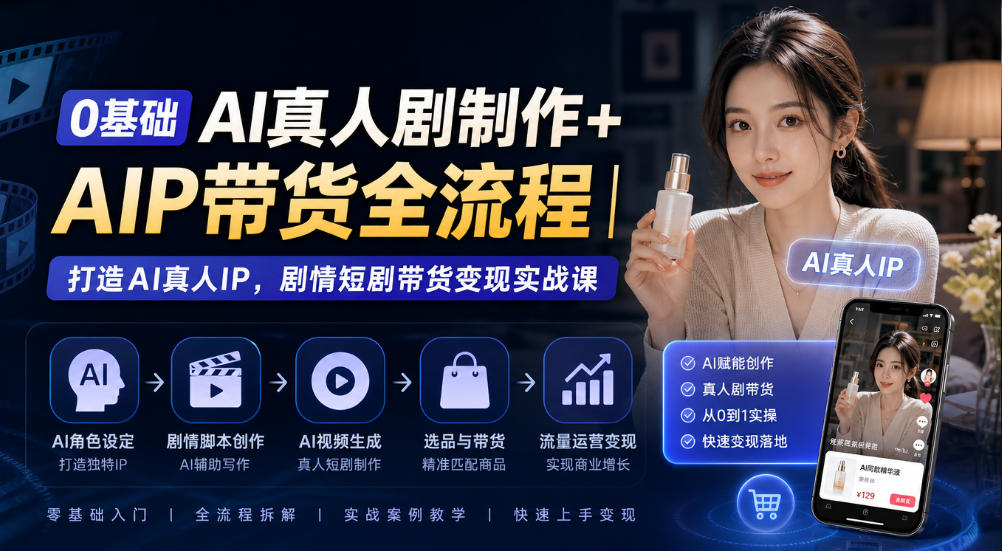 0基础AI真人剧制作+AIP带货全流程｜打造AI真人IP，剧情短剧带货变现实战课-鼎铸网