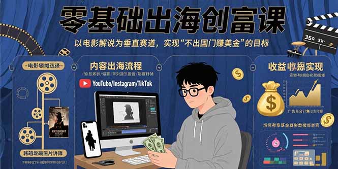 零基础出海创富课:以电影解说为垂直赛道,实现不出国门赚美金的目标-鼎铸网