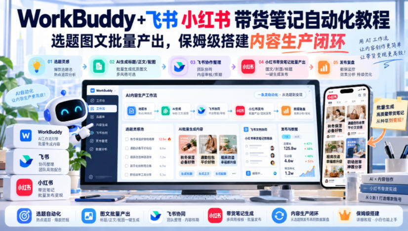 ebcbae78b60964e9c0f8c1cfb7a3e2a7.jpeg WorkBuddy+飞书小红书带货笔记自动化教程,选题图文批量产出,保姆级搭建内容生产闭环【文档】