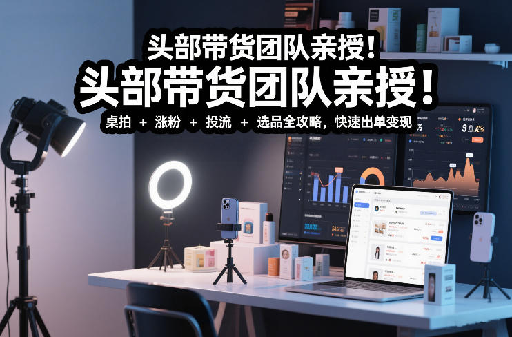 头部带货团队亲授!专业短视频实拍带货课:桌拍+涨粉+投流+选品全攻略,快速出单变现,月入2w+-鼎铸网