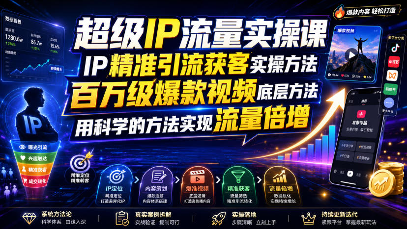 超级IP流量实操课,IP精准引流获客实操方法,百万级爆款视频底层方法,用科学的方法实现流量倍增-鼎铸网