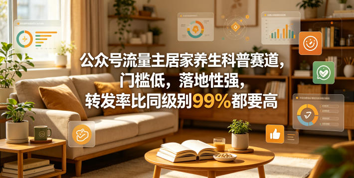 公众号流量主居家养生科普赛道,门槛低,落地性强,转发率比同级别99%都要高-鼎铸网