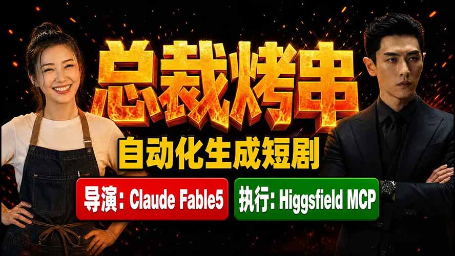 《总裁烤串》真人短剧全自动诞生!Claude Fable5 当导演,Higgsfield MCP 执行!-鼎铸网