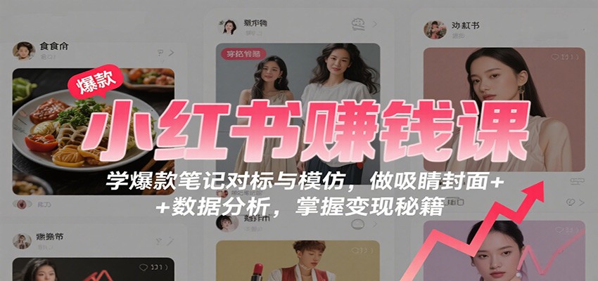 小红书赚钱课：学爆款笔记对标与模仿，做吸睛封面 + 数据分析，掌握变现秘籍-鼎铸网