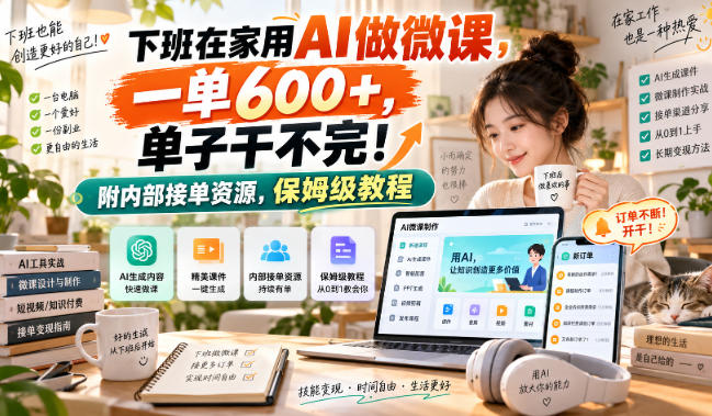 下班在家用AI做微课，一单600+，单子干不完！附内部接单资源，保姆级教程【揭秘】-鼎铸网