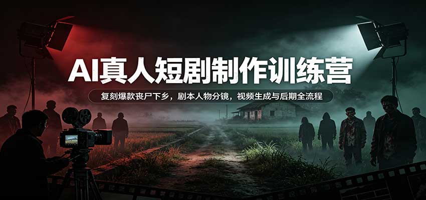AI真人短剧制作训练营:复刻爆款丧尸下乡,剧本人物分镜,视频生成与后期全流程-鼎铸网