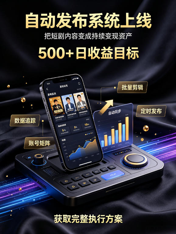 还在找靠谱线上副业？快手短剧项目，全程自动发布内容，不用熬夜做视频，轻松日入500+【揭秘】-鼎铸网