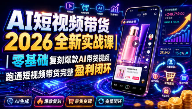 ef6dbf3deb479875bb483d6372bb6ec2.jpeg AI短视频带货2026全新实战课|零基础复刻爆款AI带货视频,跑通短视频带货完整盈利闭环