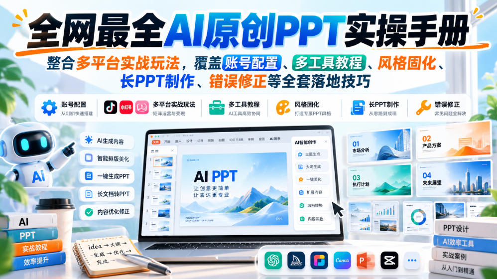 全网最全AI原创PPT实操手册，整合多平台实战玩法，覆盖账号配置、多工具教程、风格固化、长PPT制作、错误修正等全套落地技巧-鼎铸网