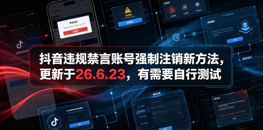 抖音违规禁言账号强制注销新方法，更新于26.6.23，有需要自行测试-鼎铸网