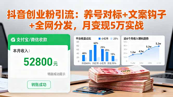 f15c53d893457f134287ff0cccb9962d.jpeg 抖音创业粉引流:养号对标+文案钩子+全网分发,月变现5万实战