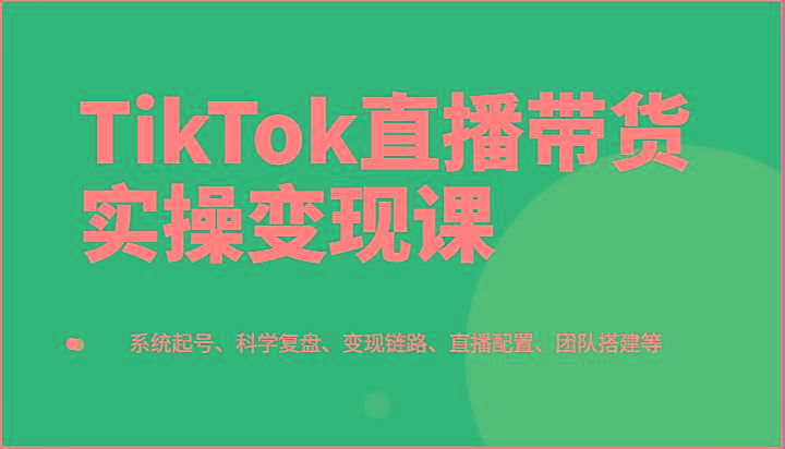 TikTok直播带货实操变现课：系统起号、科学复盘、变现链路、直播配置、团队搭建等-鼎铸网