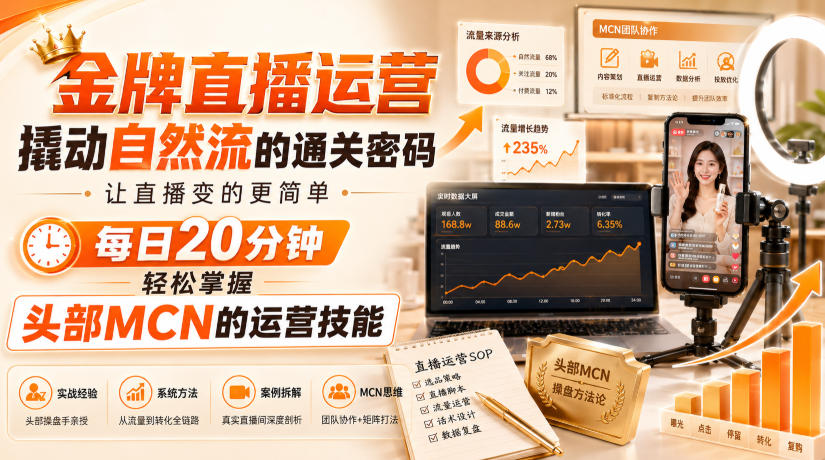 f2516bdcaeb6a9cc57c1aa4d028bf346.jpeg 金牌直播运营撬动自然流的通关密码,让直播变的更简单,每日20分钟,轻松掌握头部MCN的运营技能