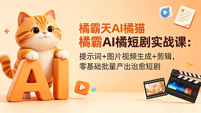 橘霸天AI橘猫短剧实战课:提示词+图片视频生成+剪辑,零基础批量产出治愈短剧-鼎铸网