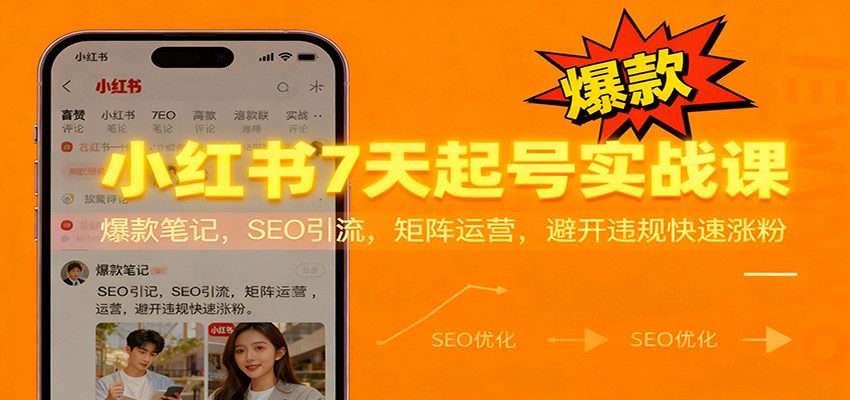 小红书7天起号实战课：爆款笔记，SEO引流，矩阵运营，避开违规快速涨粉-鼎铸网