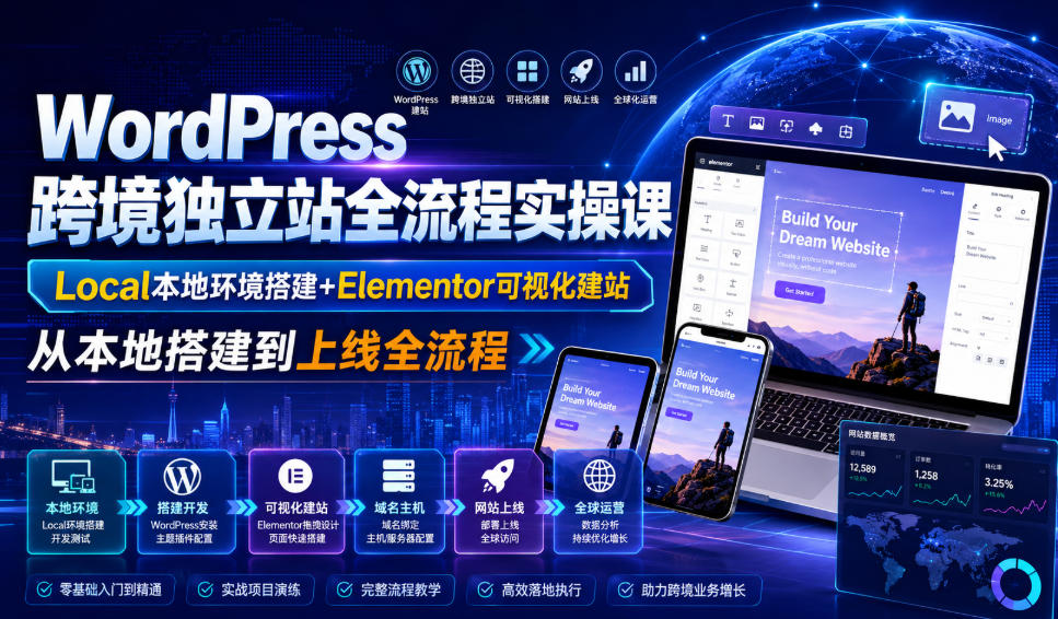 f331f75a1cb02a02ca4c54e007b5bc60.jpeg WordPress跨境独立站全流程实操课|Local本地环境搭建+Elementor可视化建站,从本地搭建到上线全流程