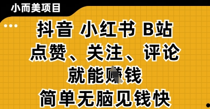 f33dc5f122b6314d90b19b4e4e25e850.jpeg 小而美的项目,抖音小红书B站视频点赞、关注、评论就能挣钱,简单无脑立见收益,妥妥的零撸项目【揭秘】