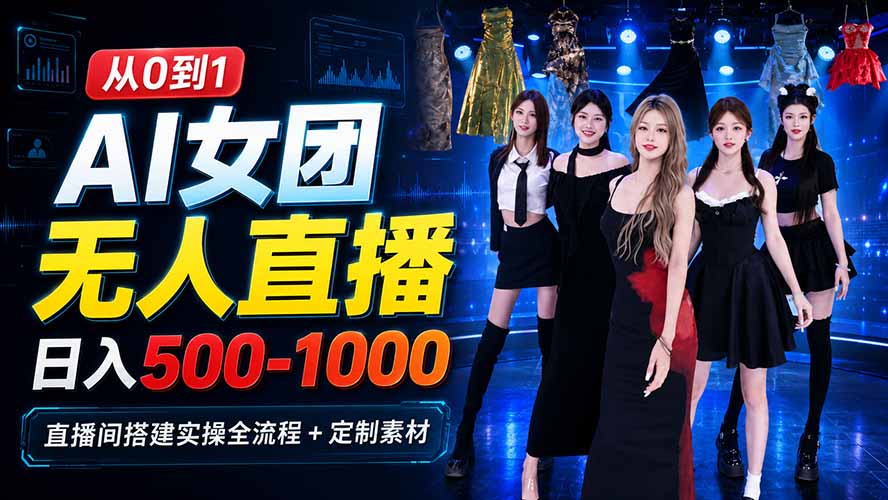 AI 女团无人直播，躺入500-1000每天，直播间搭建实操全流程+定制素材-鼎铸网