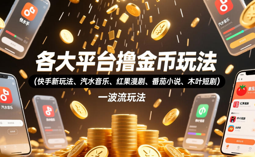 各大平台撸金币玩法(快手新玩法、汽水音乐、红果漫剧、番茄小说、木叶短剧)，一波流玩法(收费398元的教程)-鼎铸网