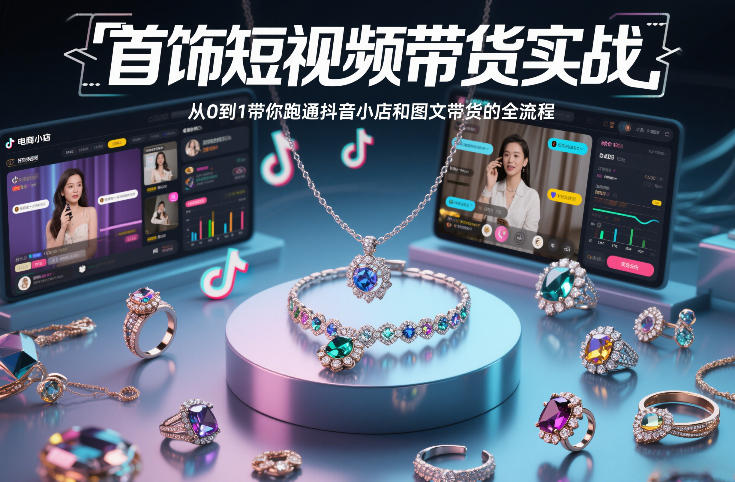 首饰短视频带货实战,从0到1带你跑通抖音小店和图文带货的全流程-鼎铸网
