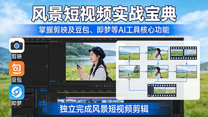 f3dc1b36836b5e60681740dd4b23914c.jpeg 风景短视频实战宝典:掌握剪映及豆包、即梦等AI工具的核心功能,独立完成风景短视频剪辑