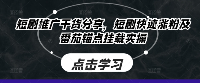 短剧推广干货分享，短剧快速涨粉及番茄锚点挂载实操-鼎铸网