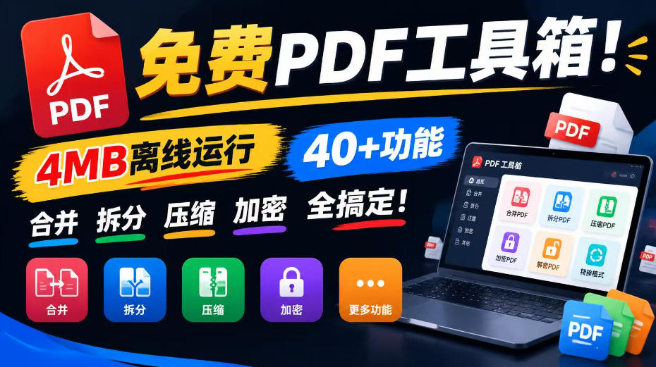 免费PDF工具箱！4MB离线运行，40+功能，合并拆分压缩加密全搞定！-鼎铸网