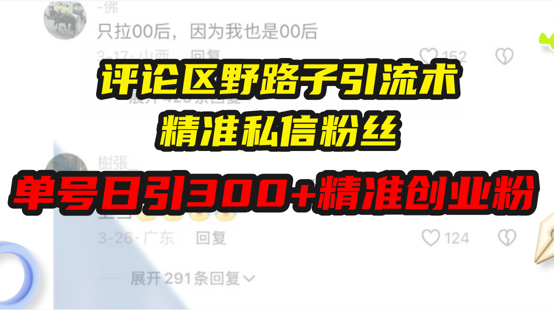 评论区野路子引流术,精准私信粉丝,单号日引流300+精准创业粉-鼎铸网