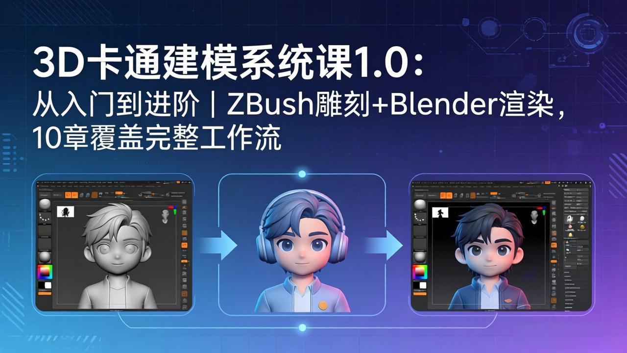f4867347d748ec9ec5cc39114bef29a6.jpeg 3D卡通建模系统课1.0:从入门到进阶|ZBrush雕刻+Blender渲染,10章覆盖完整工作流