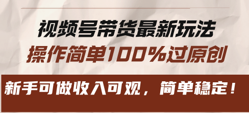 视频号带货最新玩法，操作简单100%过原创，新手可做收入可观，简单稳定！-鼎铸网