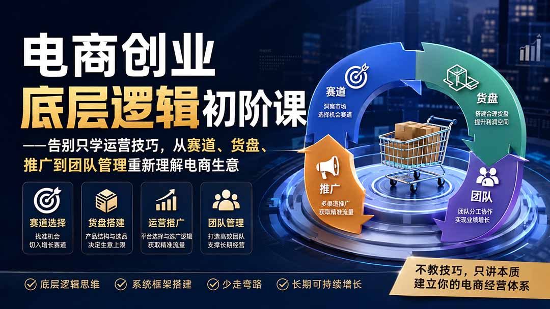 电商创业底层逻辑初阶课——告别只学运营技巧，从赛道、货盘、推广到团队管理重新理解电商生意-鼎铸网