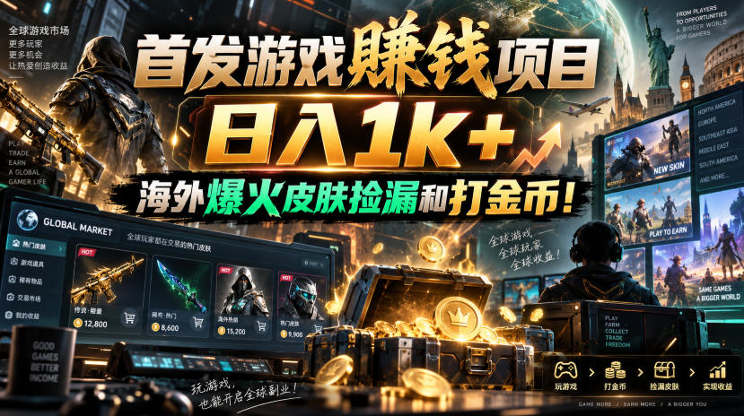 首发游戏賺钱项目,日入1k+,海外爆火皮肤捡漏和打金币!【揭秘】-鼎铸网