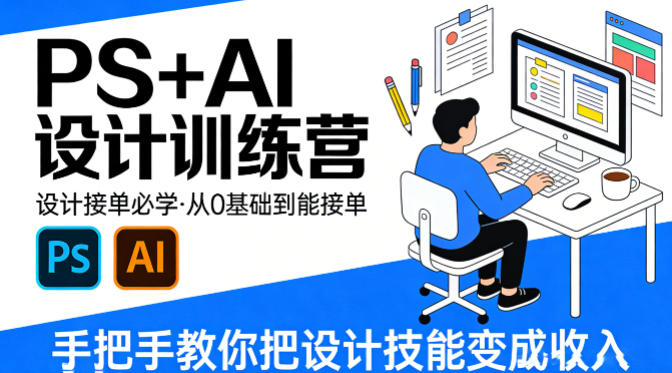 设计接单必学，PS+AI设计训练营，从0基础到能接单，手把手教你把设计技能变成收入-鼎铸网