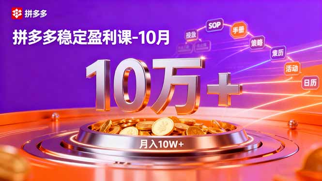 拼多多稳定盈利课-10月，强付费SOP+微付费高投产+活动矩阵，单店月入10万+-鼎铸网
