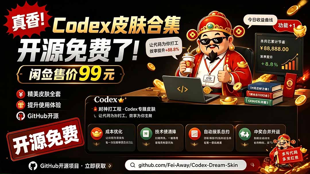f703195333a74ecc41499b729b377849.jpeg 闲鱼售卖99元的Codex皮肤包,GitHub 免费开源了!让你的codex变成精美界面 Codex Dream Skin
