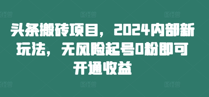 头条搬砖项目,2024内部新玩法,无风险起号0粉即可开通收益-鼎铸网