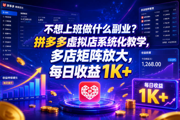 f737dc16fa5c3f34b7d5616f11216142.jpeg 不想上班做什么副业?拼多多虚拟店系统化教学,多店矩阵放大,每日收益1K+【揭秘】