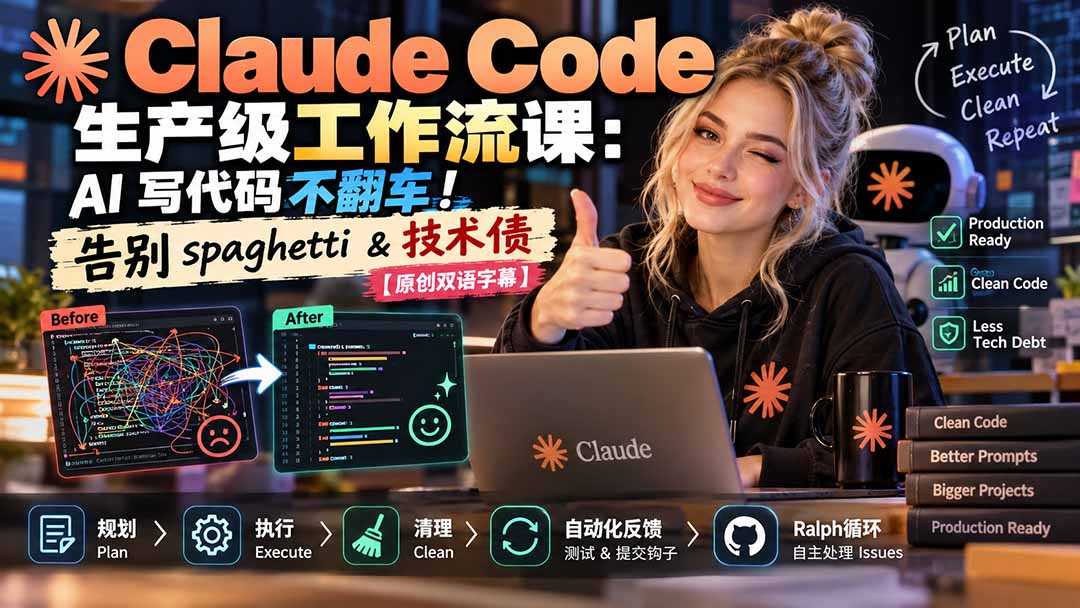 f836d66906010497c54d6df8923d129b.jpeg Claude Code 生产级工作流课:AI 写代码不翻车!告别 spaghetti & 技术债【原创双语字幕】