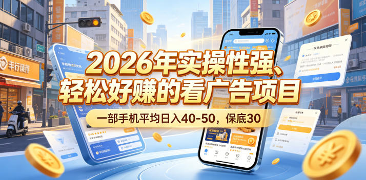2026年实操性强、轻松好賺的看广告项目,一部手机平均日入40-50,保底30米【揭秘】-鼎铸网