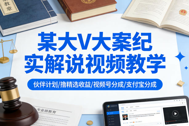 某大V大案纪实解说视频教学，可做伙伴计划、撸精选收益，视频号和支付宝分成计划均可-鼎铸网