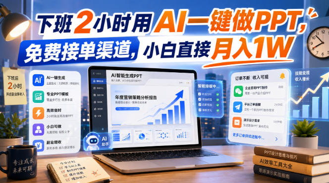 下班2小时用AI一键做PPT，免费接单渠道，小白直接月入1W【揭秘】-鼎铸网